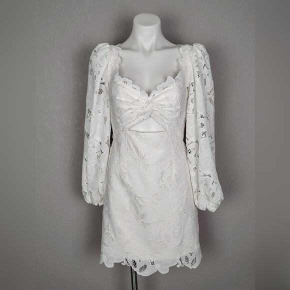 Jenny Yoo Chaya Levine Embroidered Cutout Fabric White Mini Dress Size 10 - Picture 2 of 16